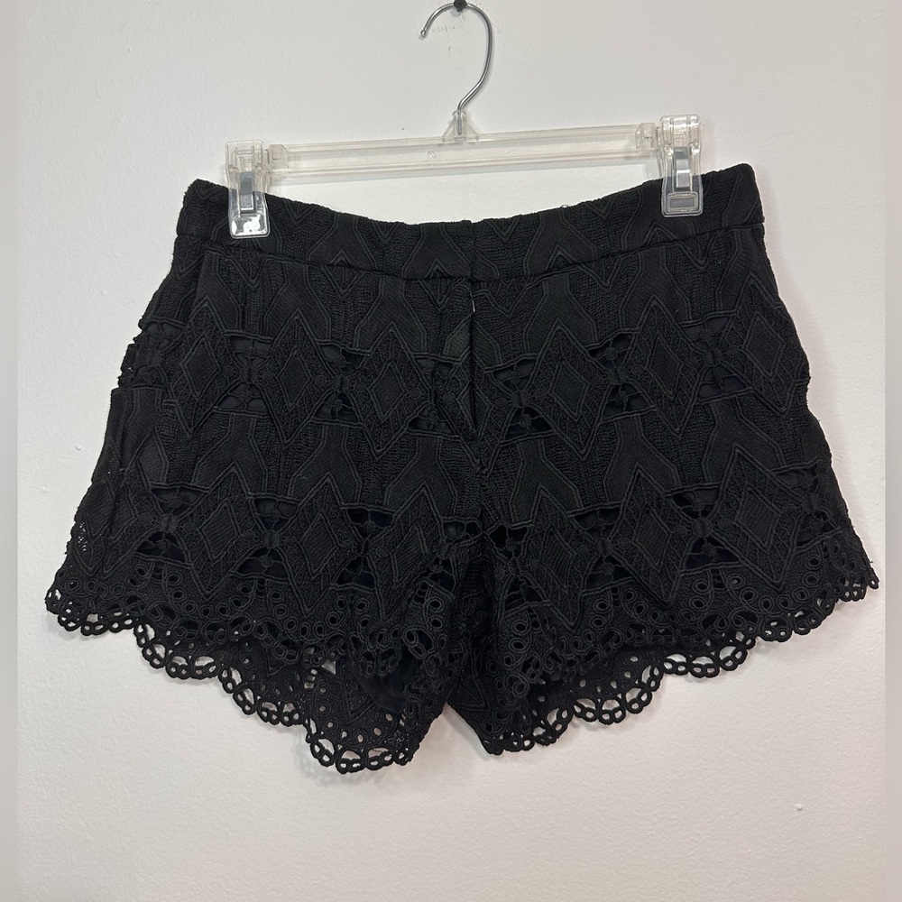 Maje Black Ikita Scalloped Shorts Sz 36 Mini Mid Rise Detailed Designer